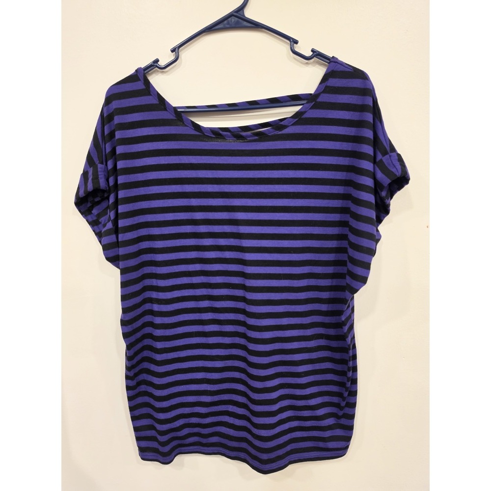 Y2K L.E.I. Purple Black Striped Ladder Back Tee XL 15/17 Grunge Emo Scene Goth